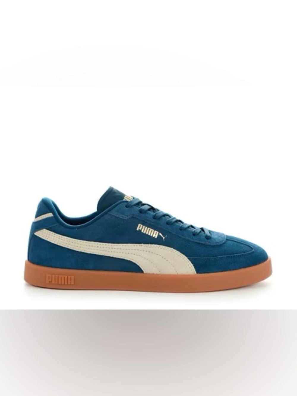 Puma Palermo Blue Suede Sneaker with Cream Stripe and Gum Sole